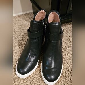 Paolo Black Leather Ankle Boots with White Soles